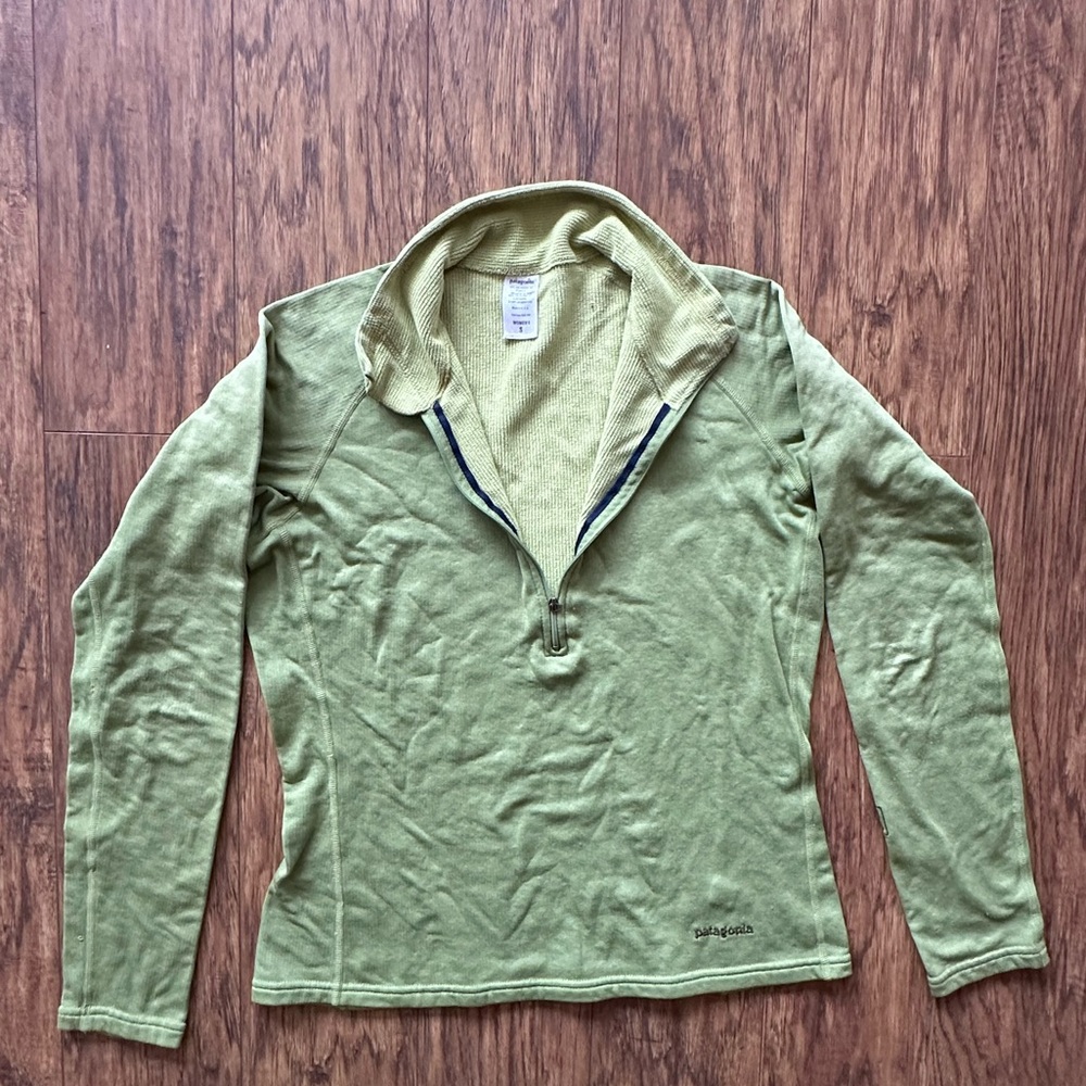 Patagonia Capilene Base Layer Green Women Small 1/4 Zip Vintage Made In USA